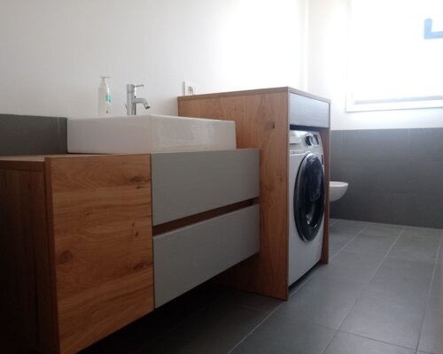 mobile bagno su diegno in legno copri lavatrice