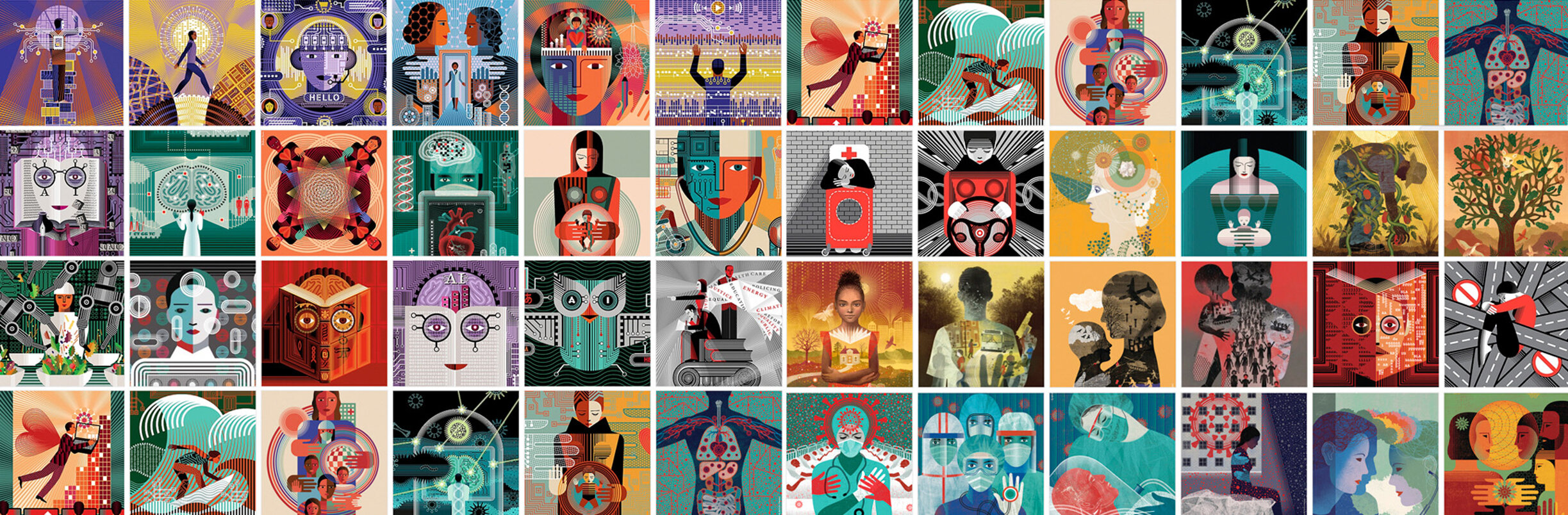 A composit of premium rights-managed stock illustrations by Balbusso Twins for book covers and editorial publishing.