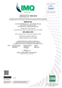 ISO 45001:2018 - pagina 01 Certifica il sistema di gestione salute e sicurezza sul lavoro.