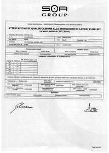 SOA - pagina 01 Qualifica l'impresa a partecipare in appalti pubblici in categorie di opere e classifiche di importo