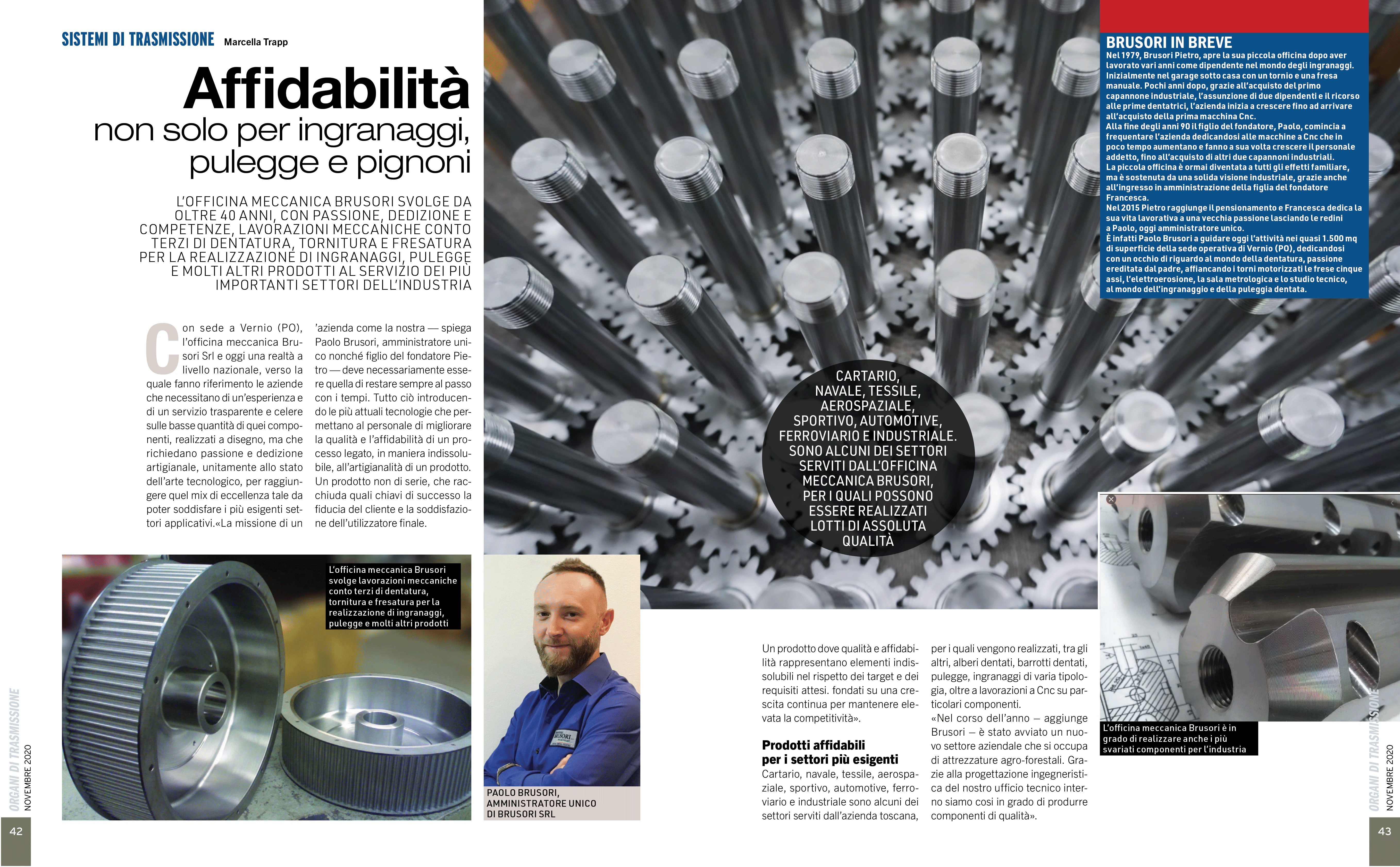 AFFIDABILITÀ NON SOLO PER INGRANAGGI PULEGGE E PIGNONI articolo novembre 2020 rivista specializzata Organi di Trasmissione