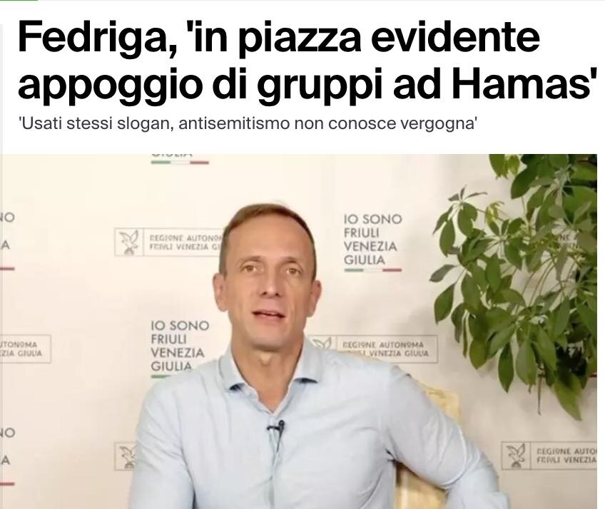 FEDRIGA: NELLA MANIFESTAZIONE CGIL BANDIERE AVS E SLOGAN FILO HAMAS