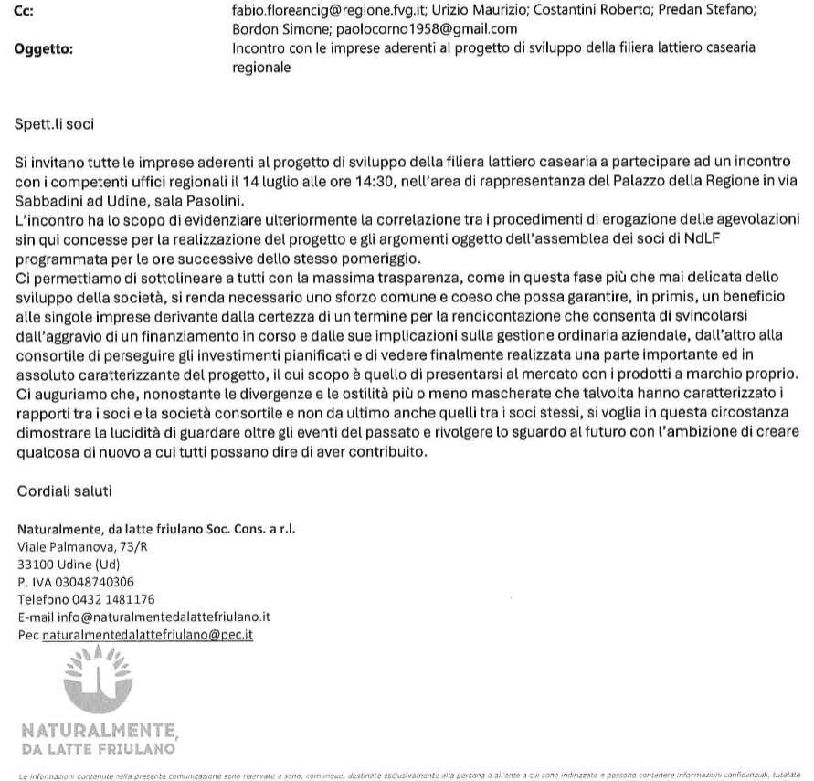 L'ECCESSIVA PRESENZA DEL FUNZIONARIO REGIONALE FLOREANCIG NELLA GESTIONE DEL CONSORZIO LATTIERO CASEARIO