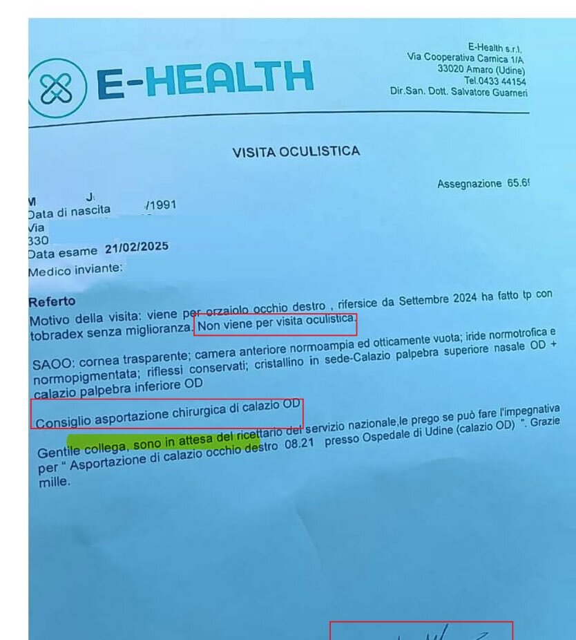 E-HEALTH: UN REFERTO OCULISTICO PER UNA VISITA NON OCULISTICA?