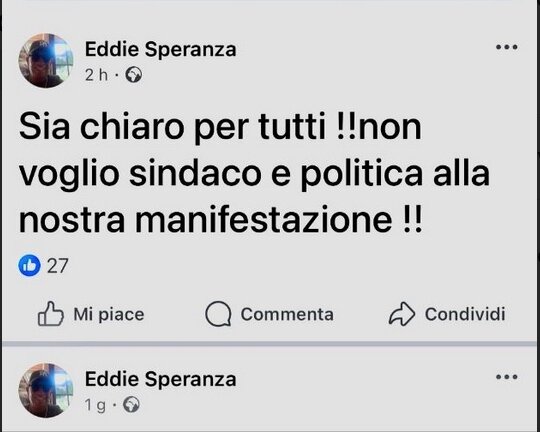 EDDIE SPERANZA CHIUDE LE PORTE DEL CORTEO AL SINDACO DE TONI E AI POLITICI FURBETTI
