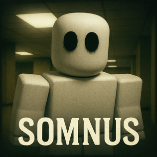 create an icon for a roblox game called somnus. the game is a horror-themed dreamcore style with the following storyline_ the player is in a coma and trapped in a dream. they navigate creepy liminal spaces, hiding 