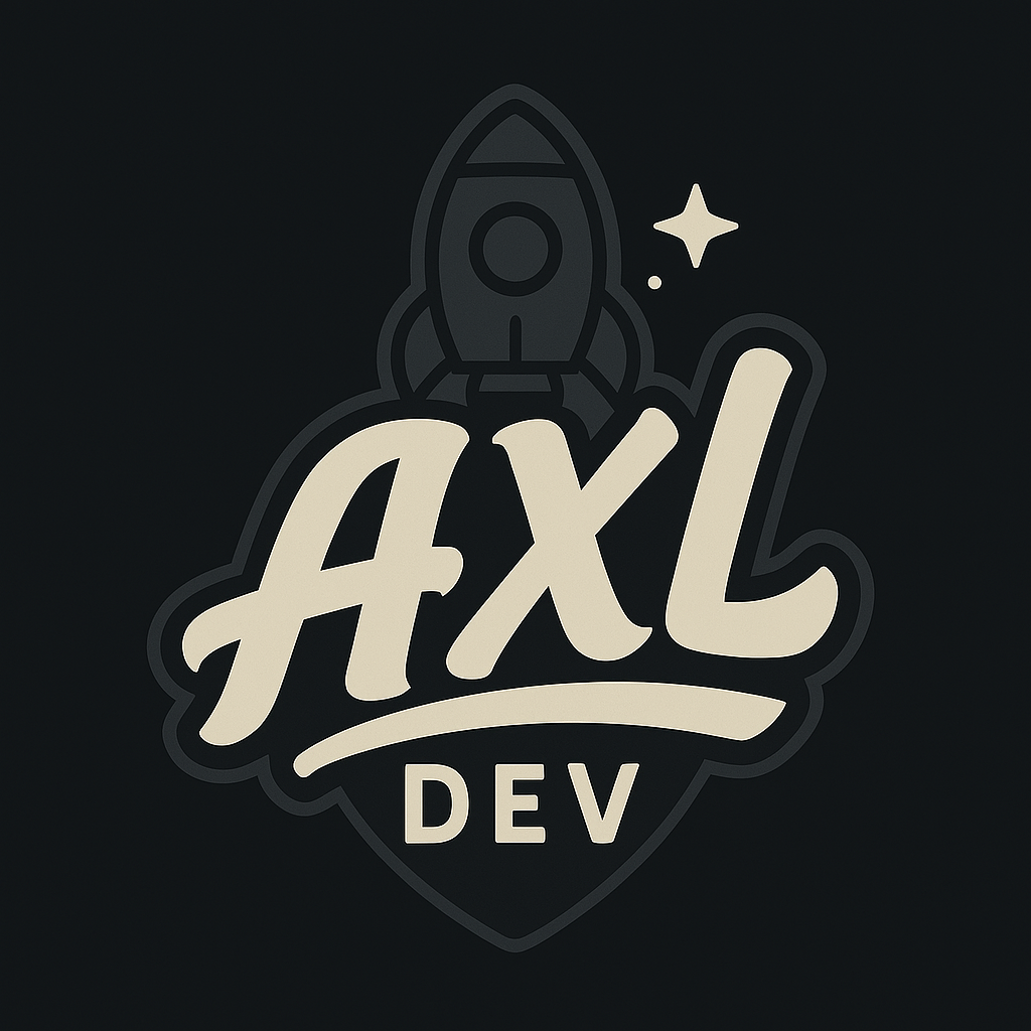 crea un'icona per il gruppo di sviluppo roblox chiamato axldev, con la scritta 'axl' grande e 'dev' piccolo. cambia lo sfondo e l'omino con qualcosa di più originale e carino, mantenendo una palette scura per il de