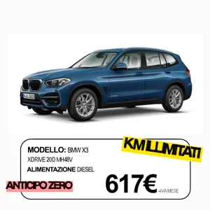 Bmw X3 Promo noleggio lungo termine per privati e aziende, tutti i servizi inclusi, anticipo zero