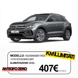 Volkswagen T-Roc Promo noleggio lungo termine per privati e aziende, tutti i servizi inclusi, anticipo zero