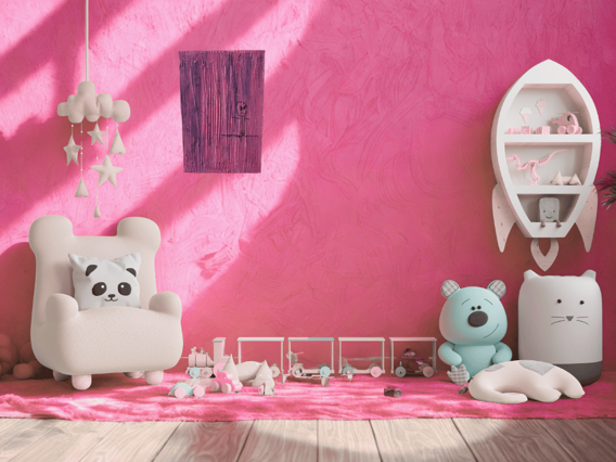 camaretta per bambini con quadro rosa materico