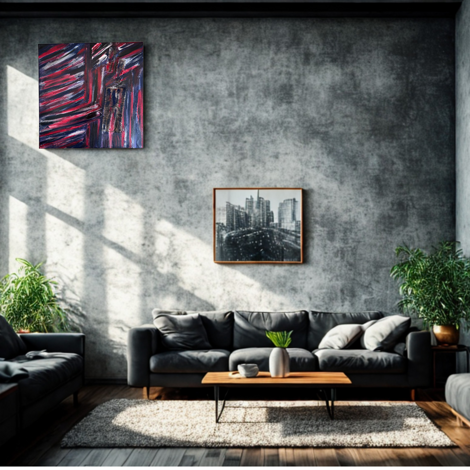 quadro kaos in soggiorno moderno industrial