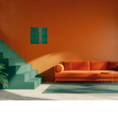 tela terra verde in zona living arancio