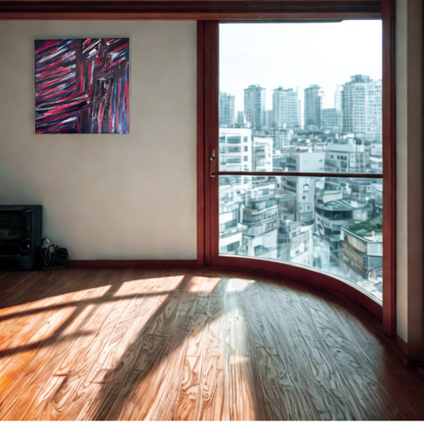 tela kaos su parete appartamento con finestra panoramica