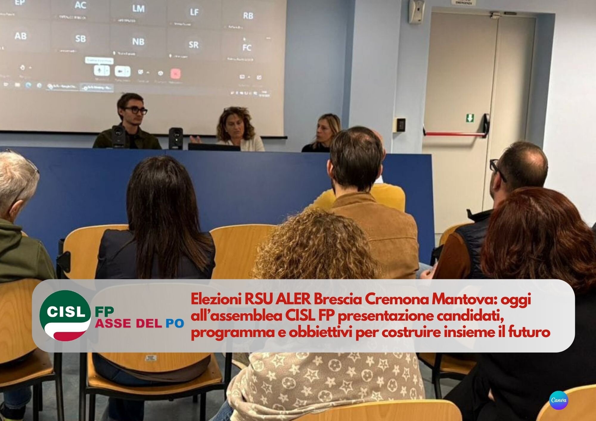CISL FP Asse del Po. Elezioni RSU 2025 ALER Brescia Cremona Mantova oggi assemblea CISL FP di presentazione candidati e programma elettorale