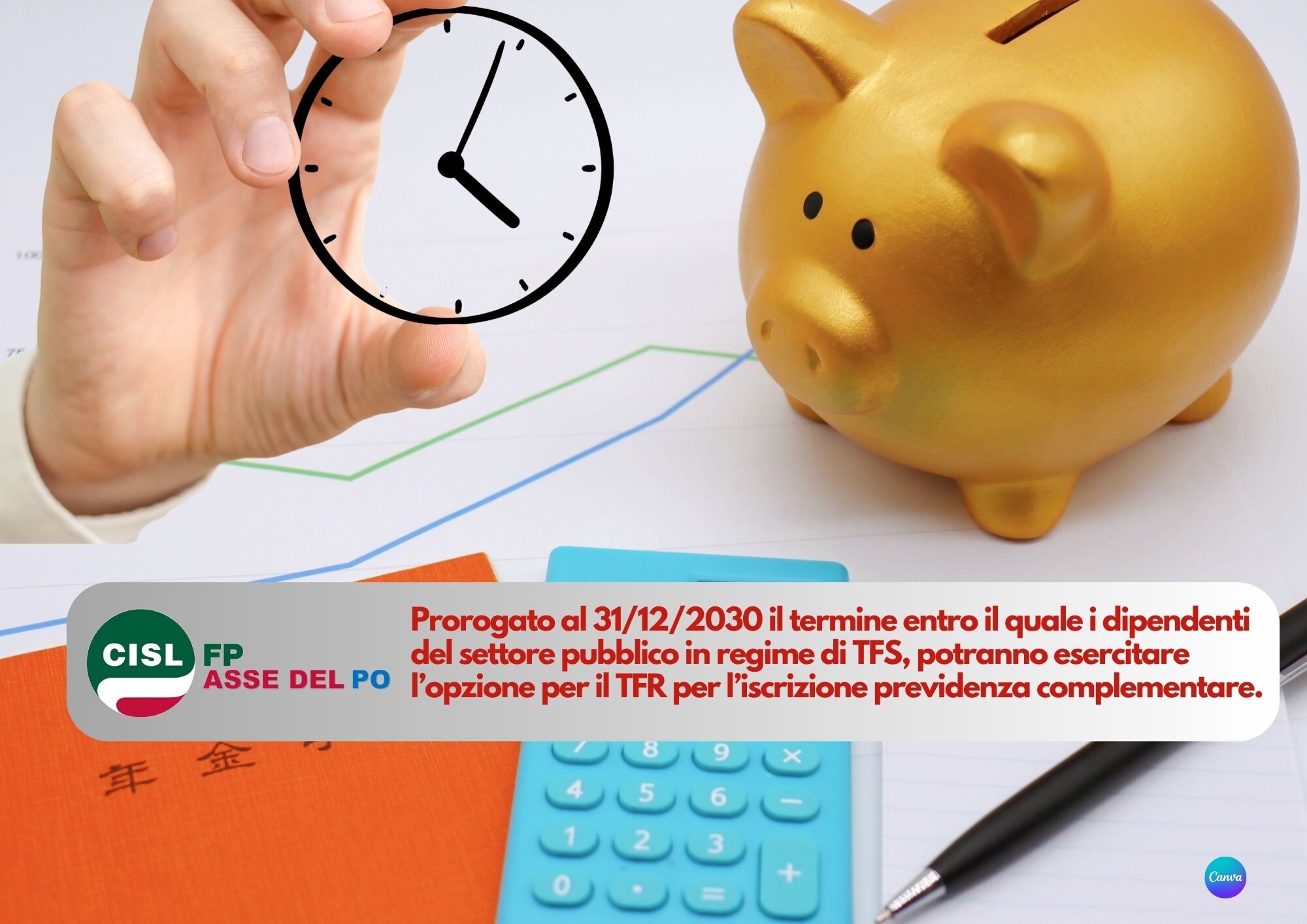 CISL FP Asse del Po. TFS opzione TFR: firmata proroga per iscrizione ai fondi di previdenza complementare