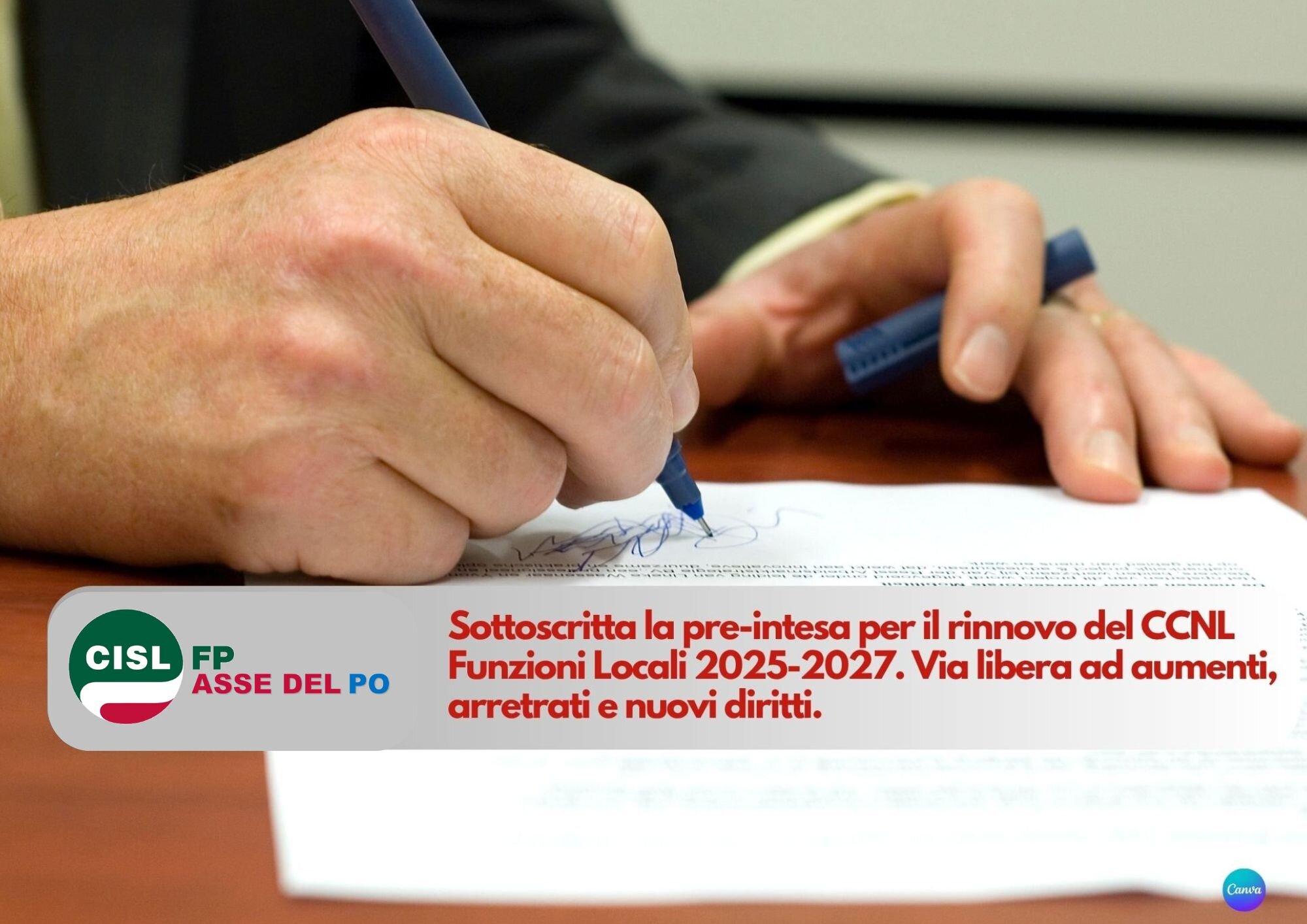 CISL FP Asse del Po. Firmato il CCNL Funzioni Locali 2025-2027. Rinnovi ravvicinati, salari più alti e nuovi diritti