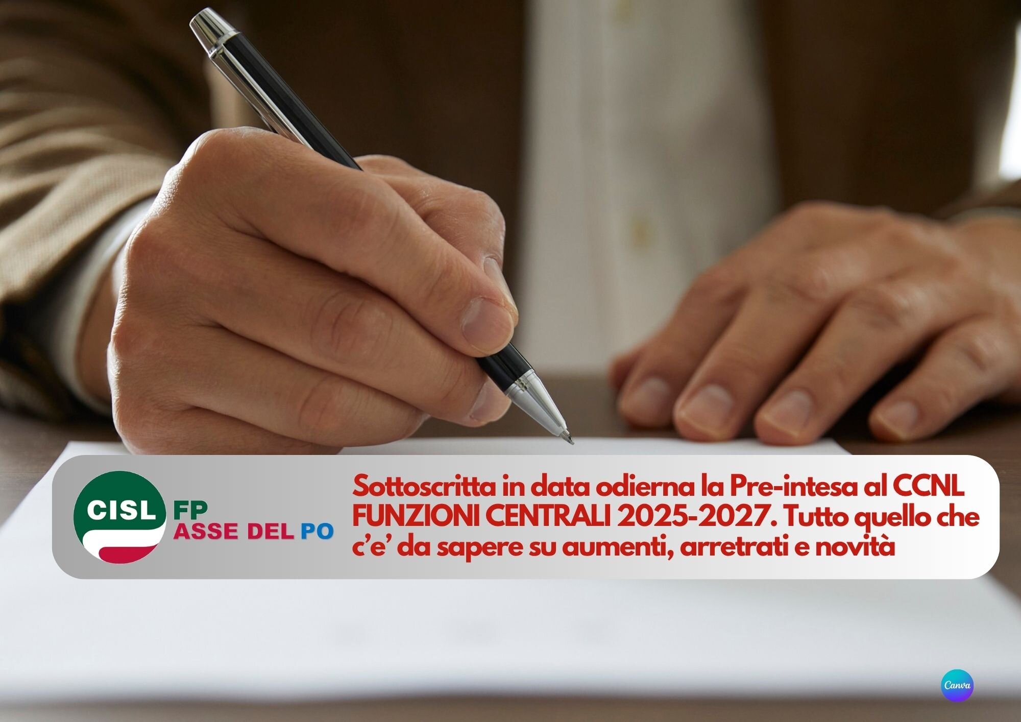 CISL FP Asse del Po. Firmata la pre-intesa al CCNL Funzioni Centrali 2025-2027. Tutto su aumenti, arretrati e novità CISL FP Asse del Po. Firmata la pre-intesa al CCNL Funzioni Centrali 2025-2027. Tutto su aumenti, arretrati e novità