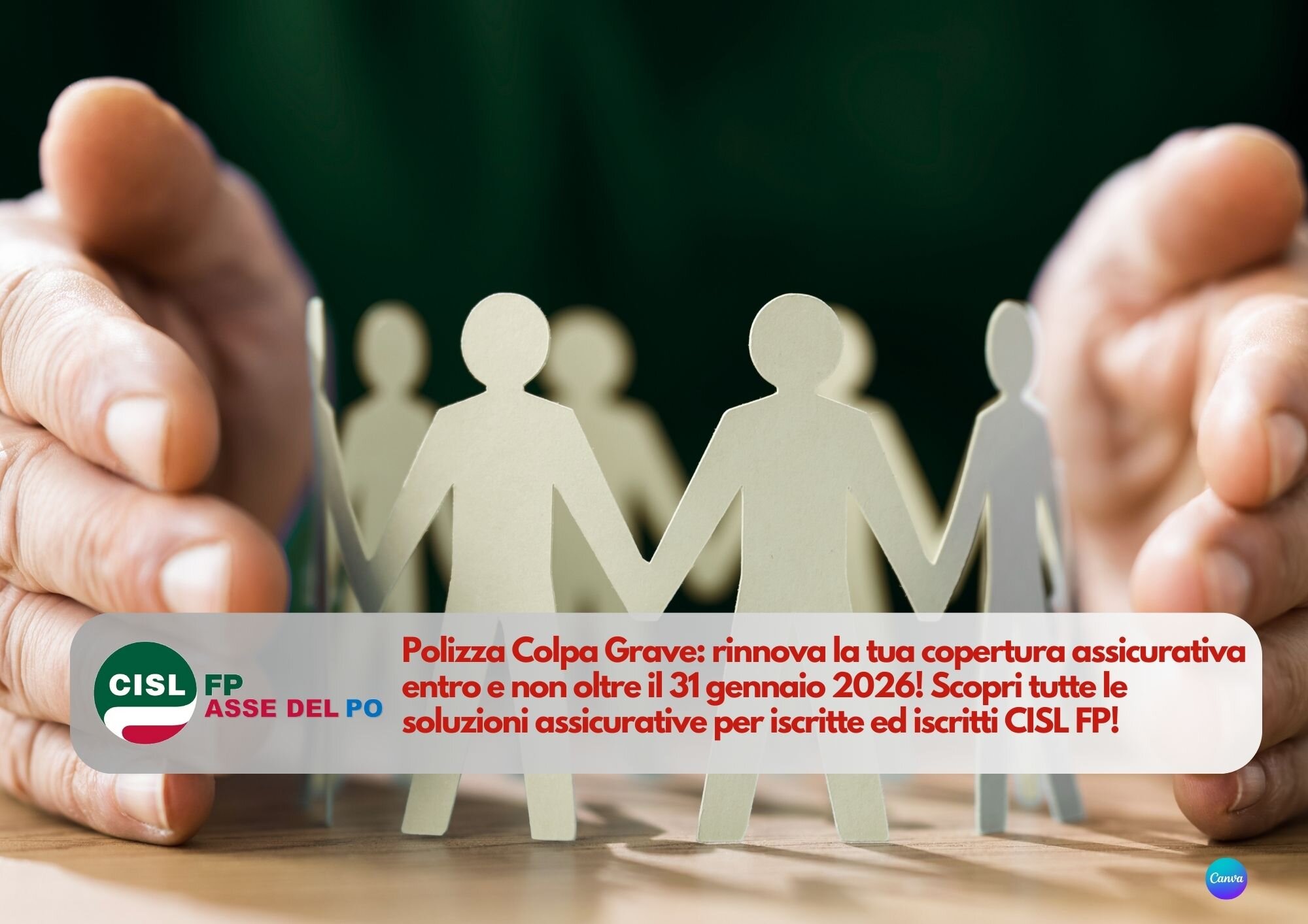 Cisl FP Asse del Po. Iscritto CISL FP? Rinnova ora la tua copertura assicurativa Colpa Grave sanitaria/patrimoniale