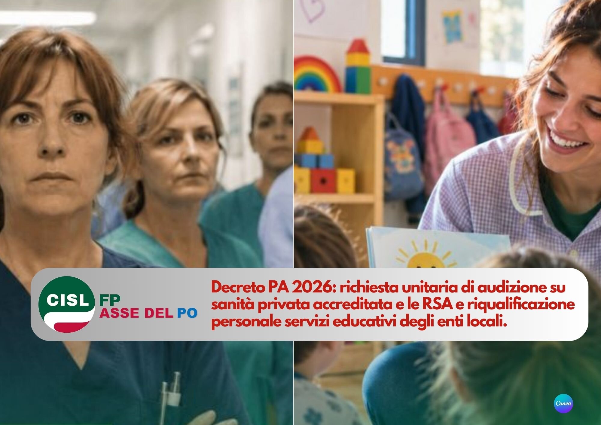 CISL FP Asse del Po. Decreto PA 2026. Richiesta audizione su sanità privata e servizi educativi