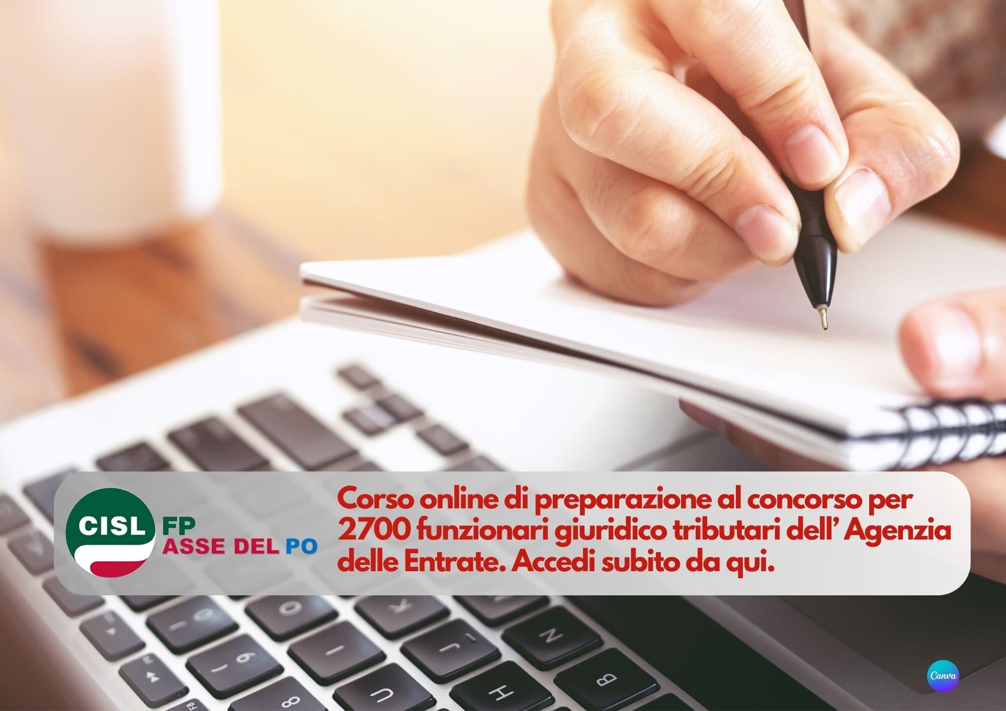 CISL FP Asse del Po. Disponibile corso online di preparazione al concorso Agenzia delle Entrate