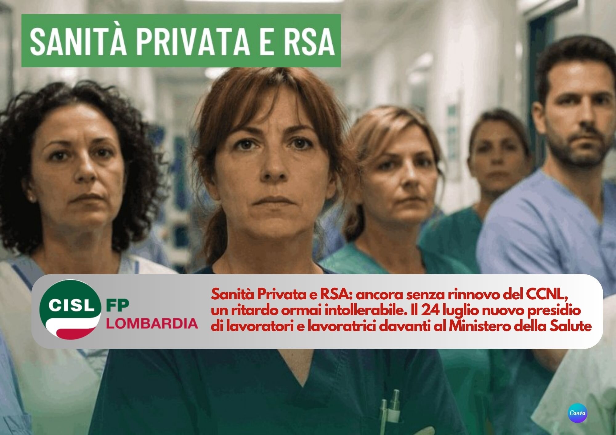 CISL FP Lombardia. Sanità Privata e RSA: Contratto ancora in stallo, il 24 luglio in presidio al Ministero della Salute