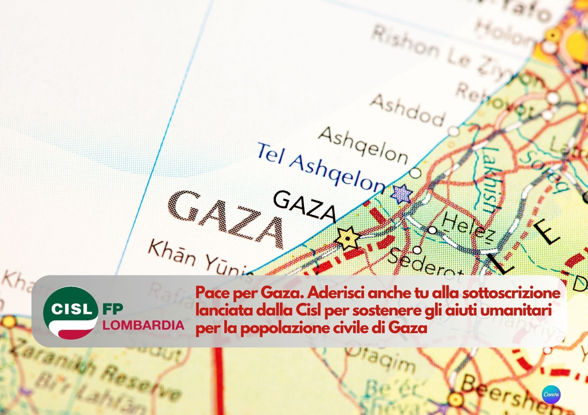 CISL FP Lombardia. Sottoscrizione Cisl per sostenere gli aiuti umanitari per la popolazione civile di Gaza