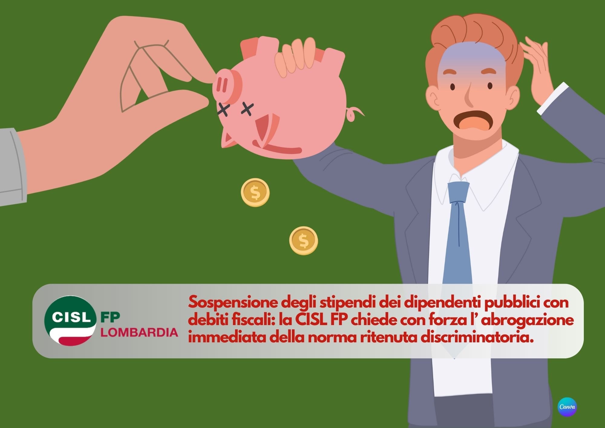 CISL FP Lombardia. Sospensione stipendi dipendenti pubblici con debiti fiscali: norma discriminatoria da abrogare