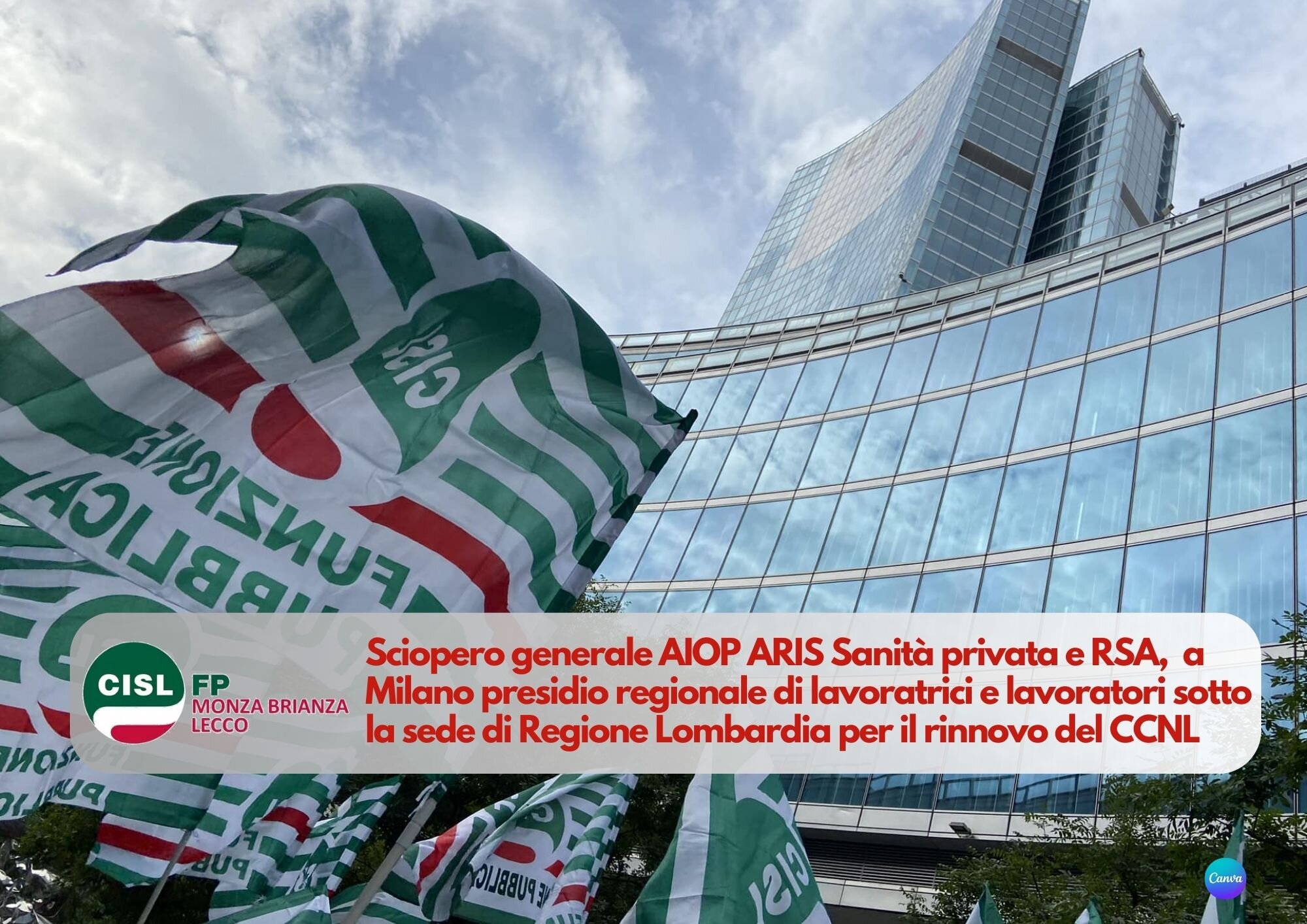 CISL FP Monza Brianza Lecco. Sciopero nazionale AIOP ARIS Sanità privata ed RSA. Presidio a Milano sotto Regione Lombardia
