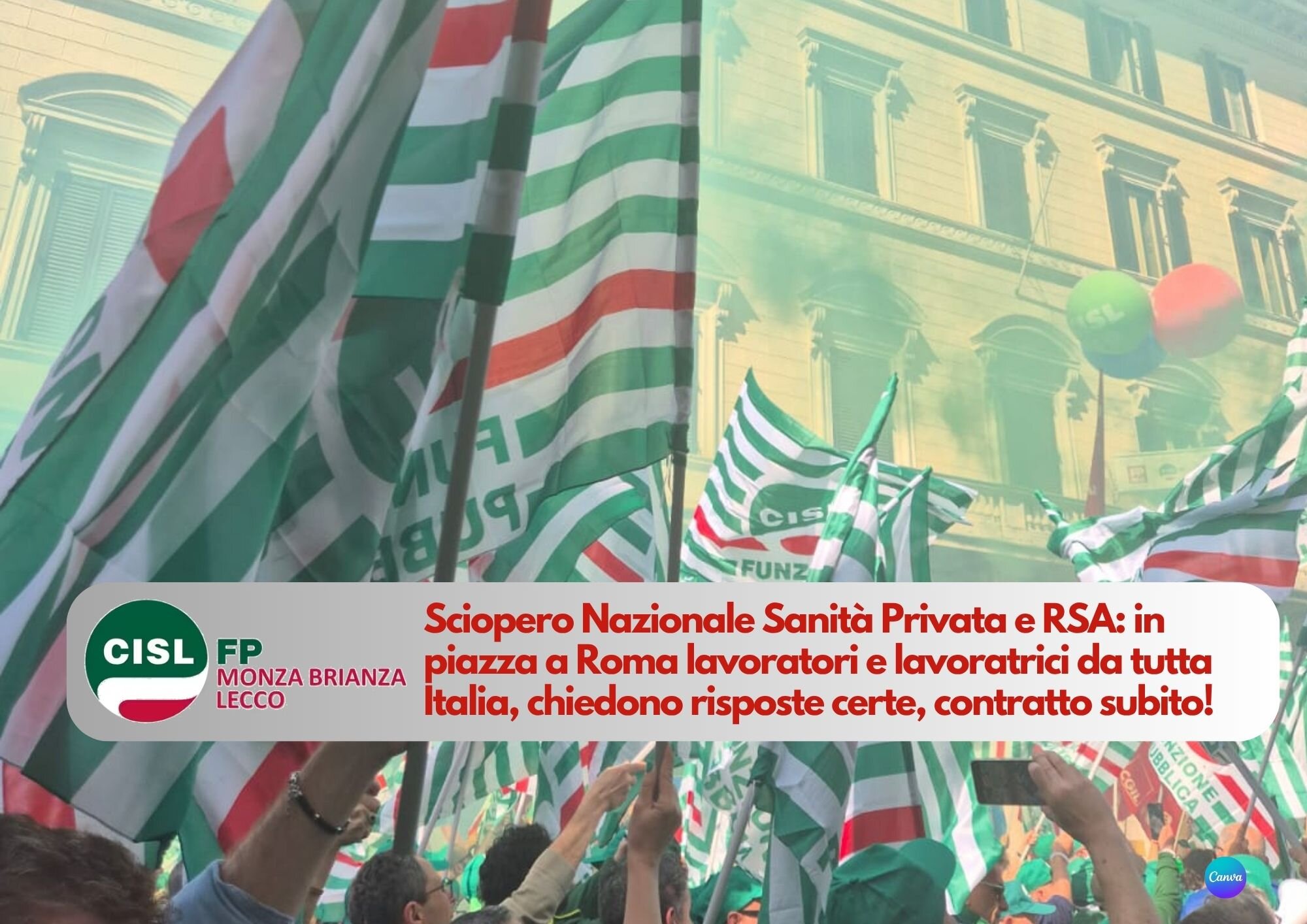 CISL FP Monza Brianza Lecco. In Piazza a Roma per chiedere il rinnovo del Contratto per i lavoratori di Sanit&agrave; Privata e Rsa