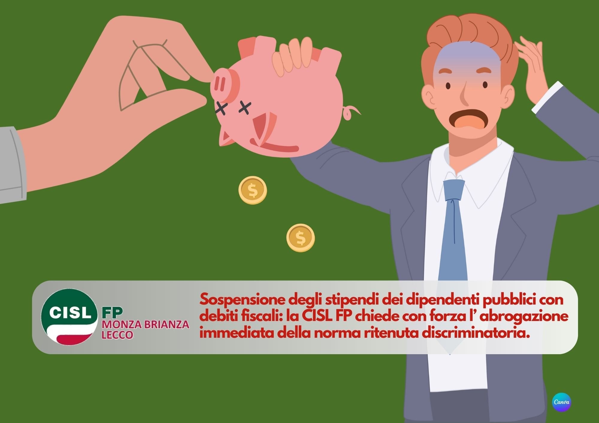 CISL FP Monza Brianza Lecco. Sospensione stipendi dipendenti pubblici con debiti fiscali: norma discriminatoria da abrogare