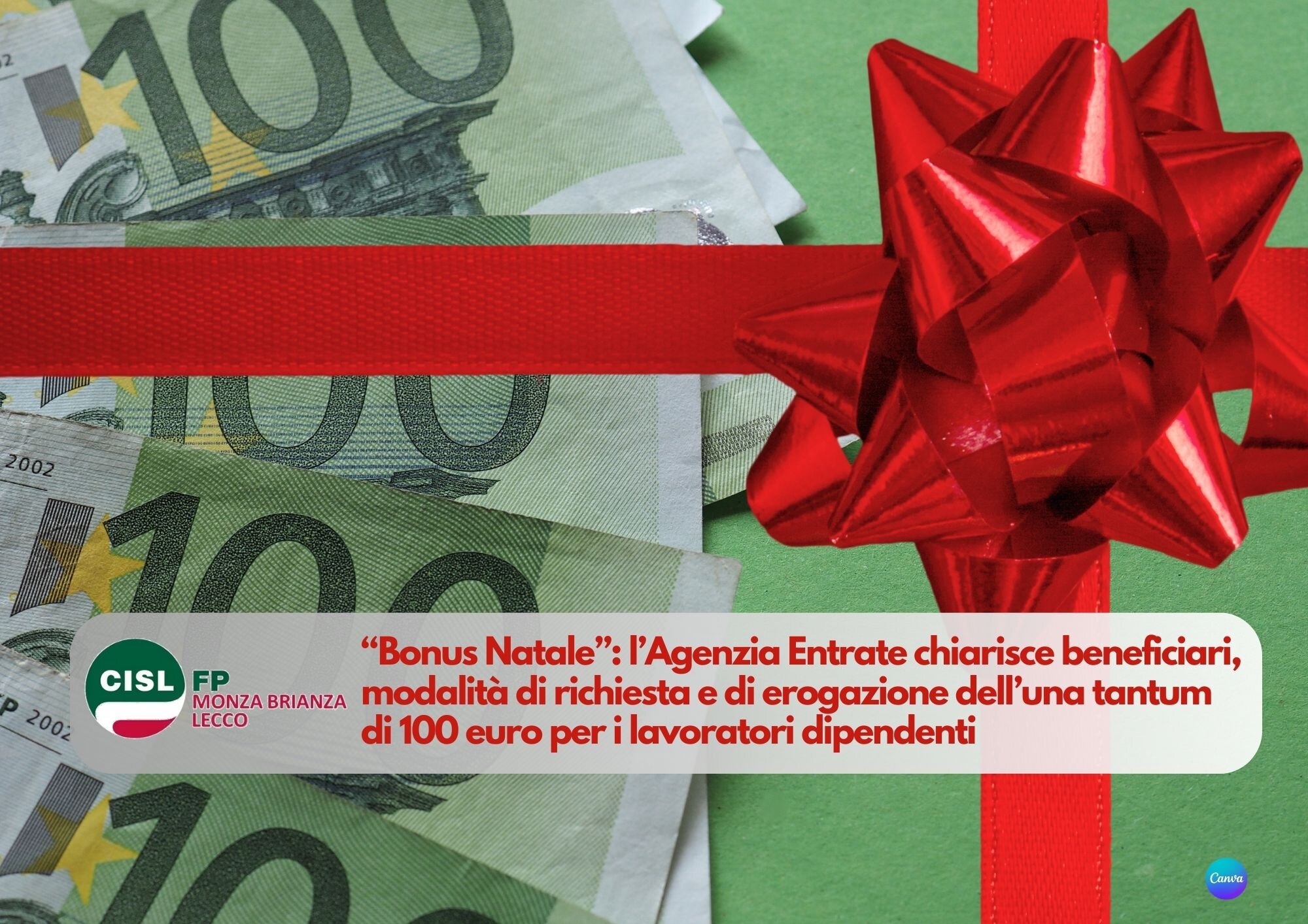 CISL FP Monza Brianza Lecco. Bonus Natale: l' Agenzia Entrate chiarisce a chi spetta, come richiederlo e come sarà erogato. Aggiornato a Novembre