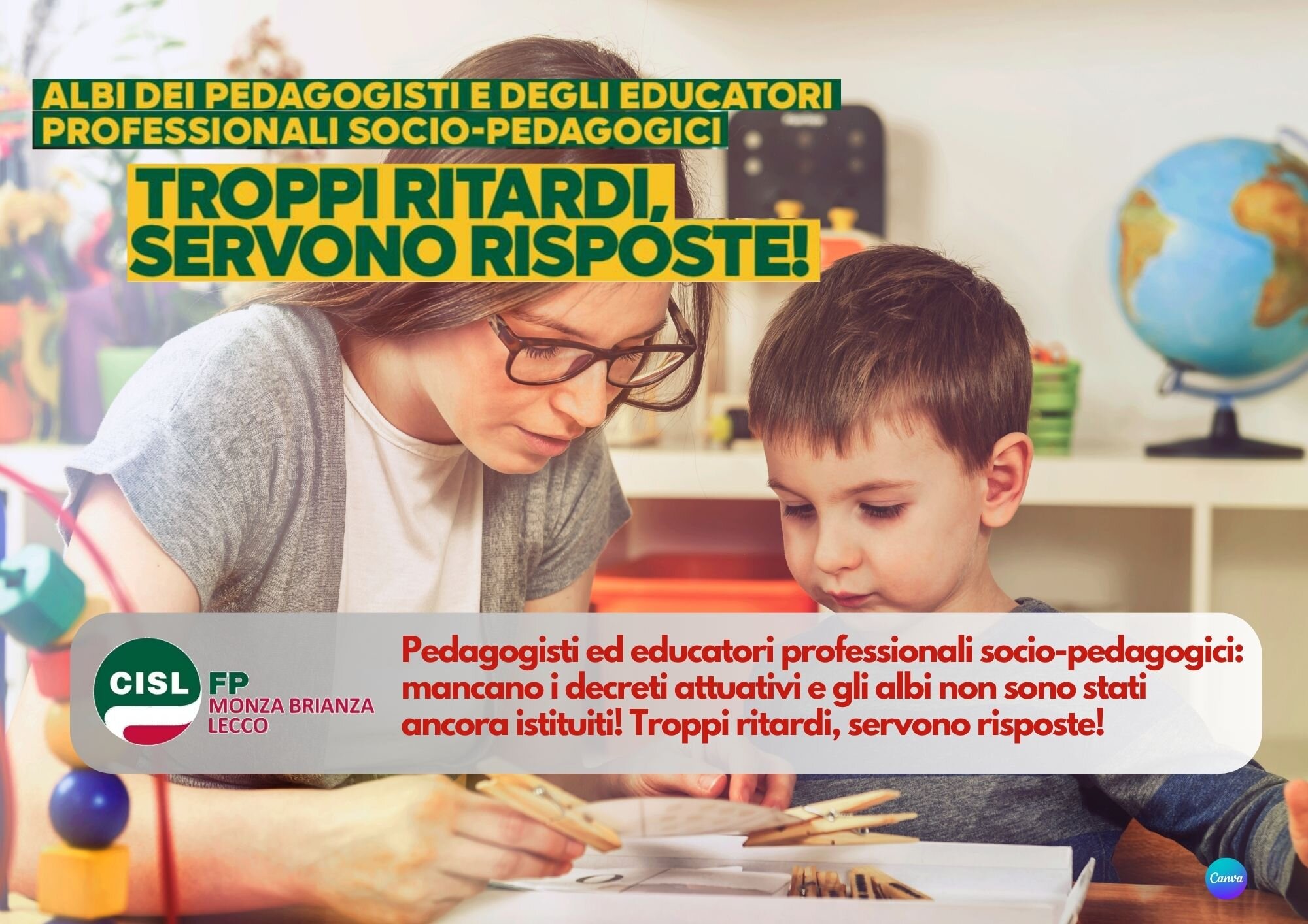 CISL FP Monza Brianza Lecco. Albi pedagogisti e educatori socio pedagogici: troppi ritardi. Servono risposte