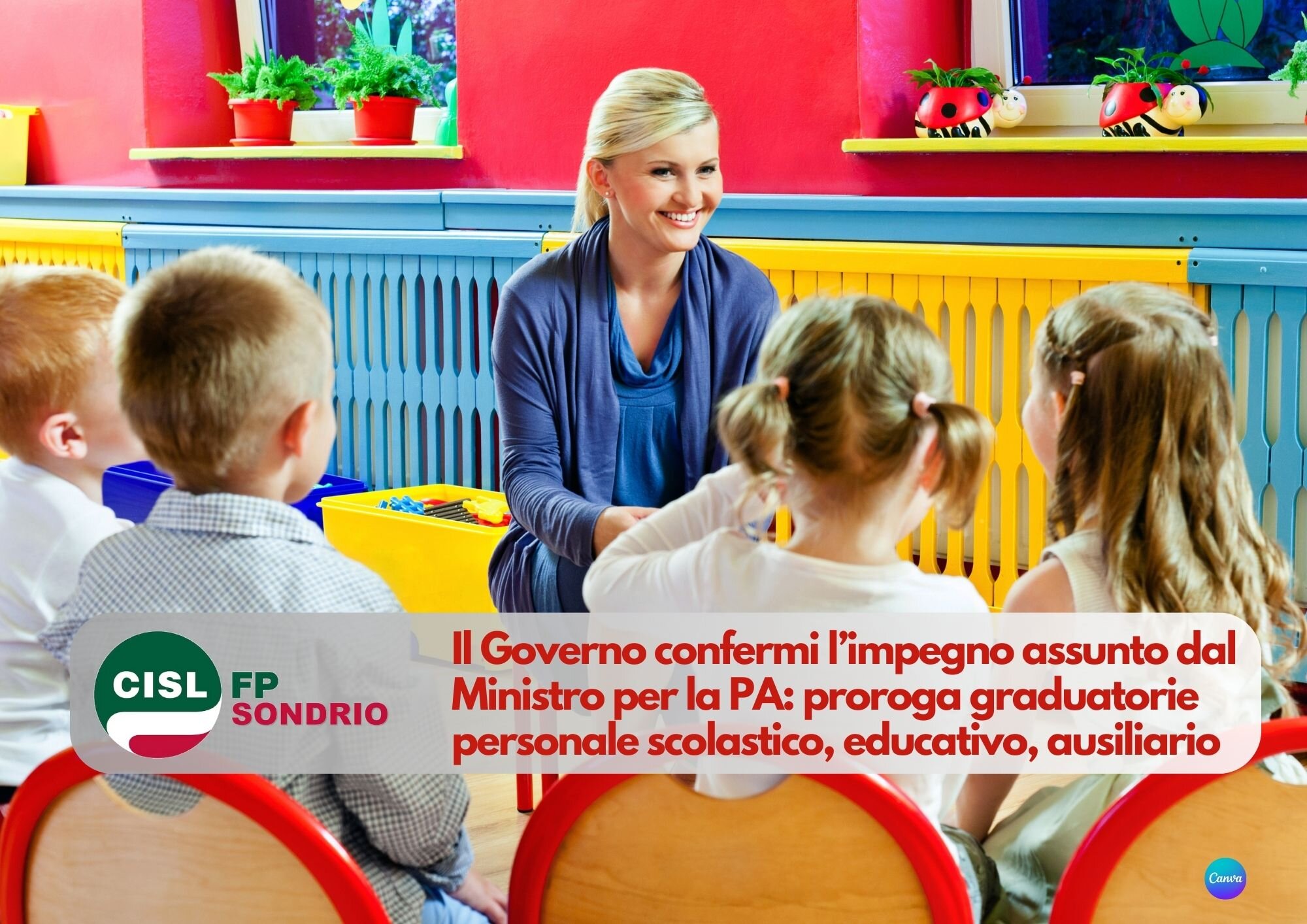 CISL FP Sondrio. Il Governo confermi proroga graduatorie personale scolastico, educativo, ausiliario