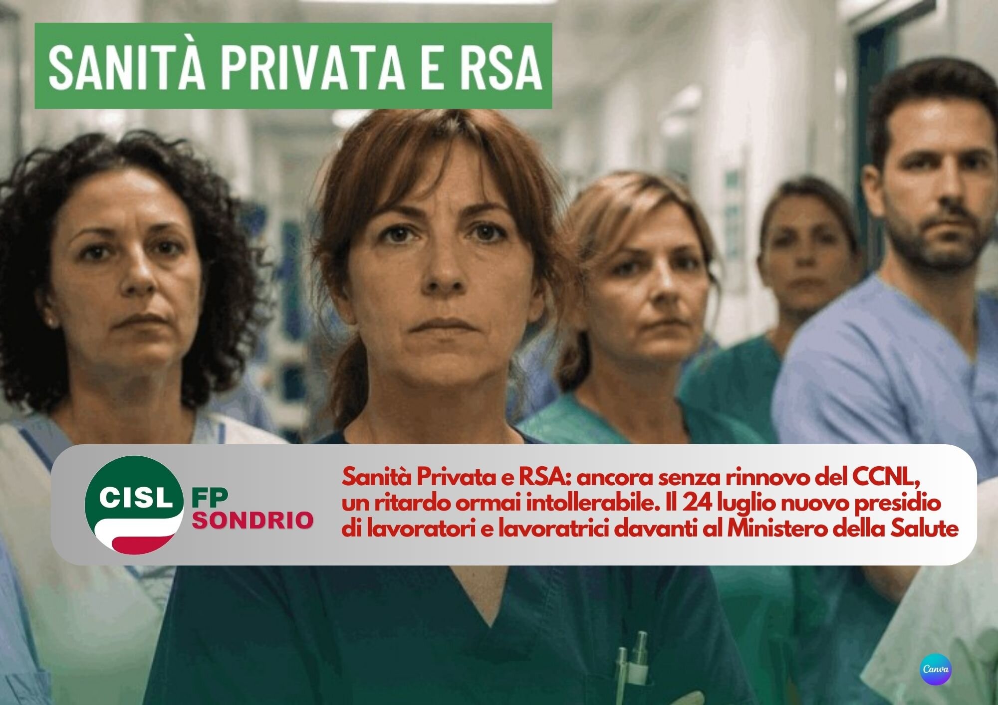 CISL FP Sondrio. Sanità Privata e RSA: Contratto ancora in stallo, il 24 luglio in presidio al Ministero della Salute