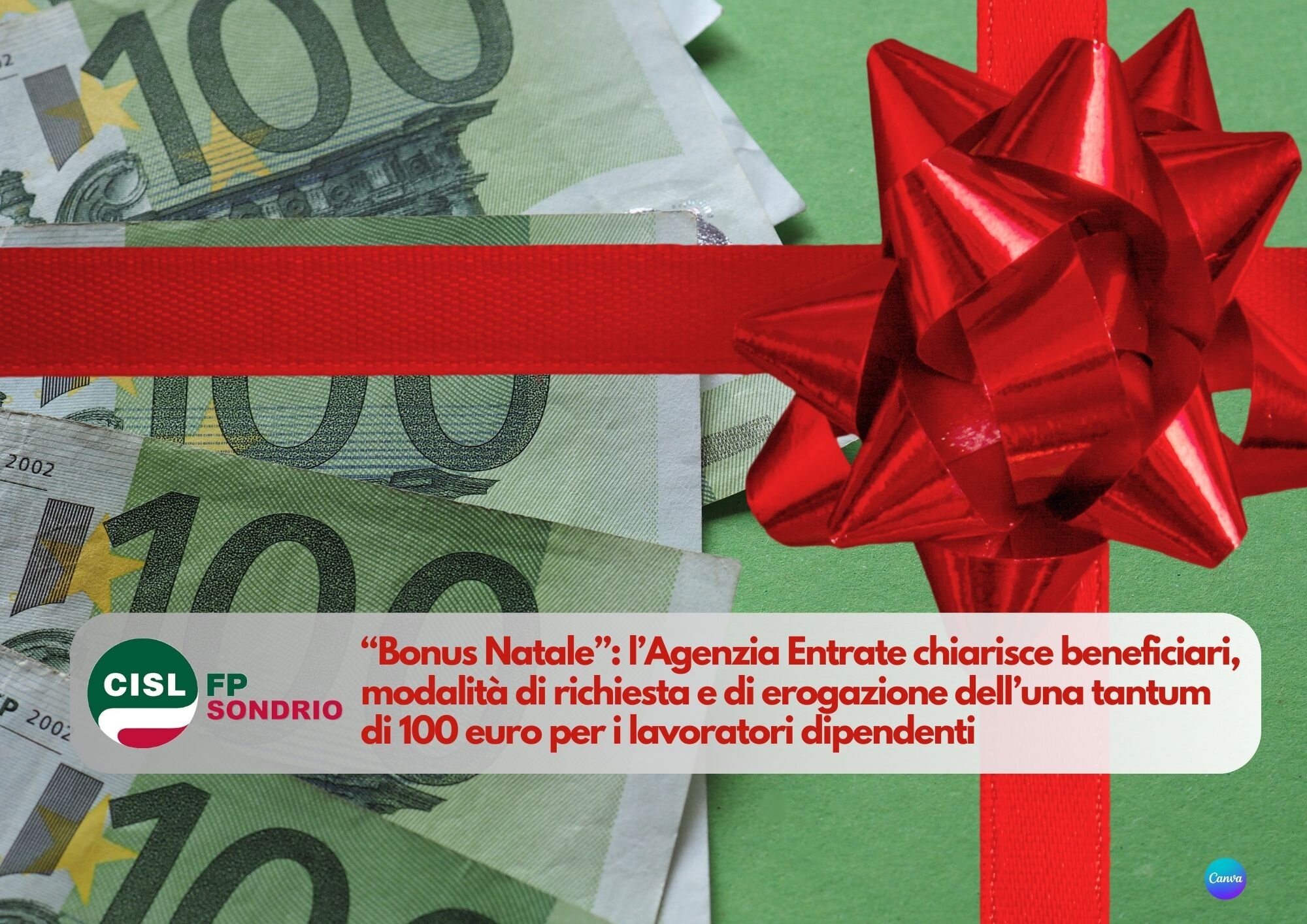 CISL FP Sondrio. Bonus Natale: l' Agenzia Entrate chiarisce a chi spetta, come richiederlo e come sarà erogato. Aggiornato a Novembre