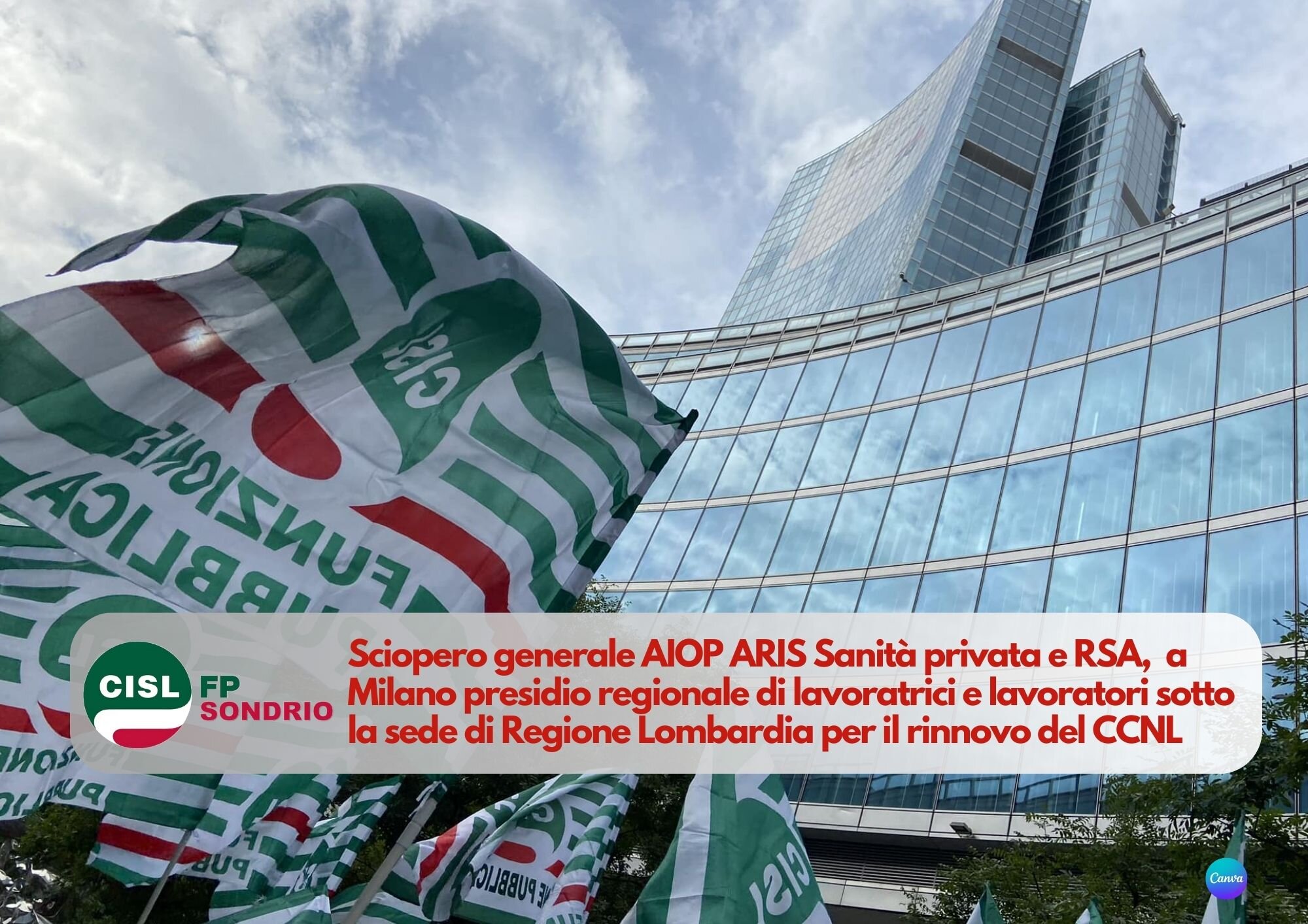 CISL FP Sondrio. Sciopero nazionale sanità privata AIOP ARIS. Presidio regionale a Milano sotto Regione Lombardia