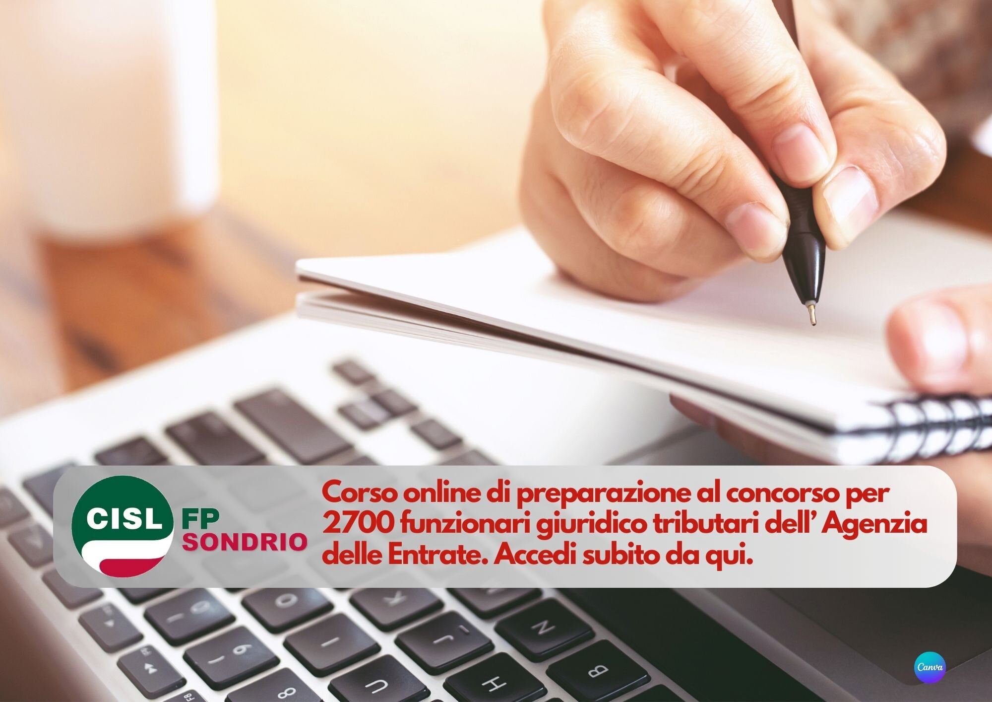 CISL FP Sondrio. Disponibile corso online di preparazione al concorso Agenzia delle Entrate