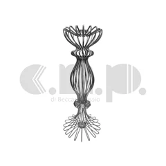 Telaio per base lampada in filo di ferro, silhouette verticale con geometrie concentriche e stile contemporaneo