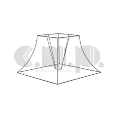 Telaio per paralume montato in filo di ferro chiamato pagoda quadra, con struttura geometrica a base quadrata e profilo concavo
