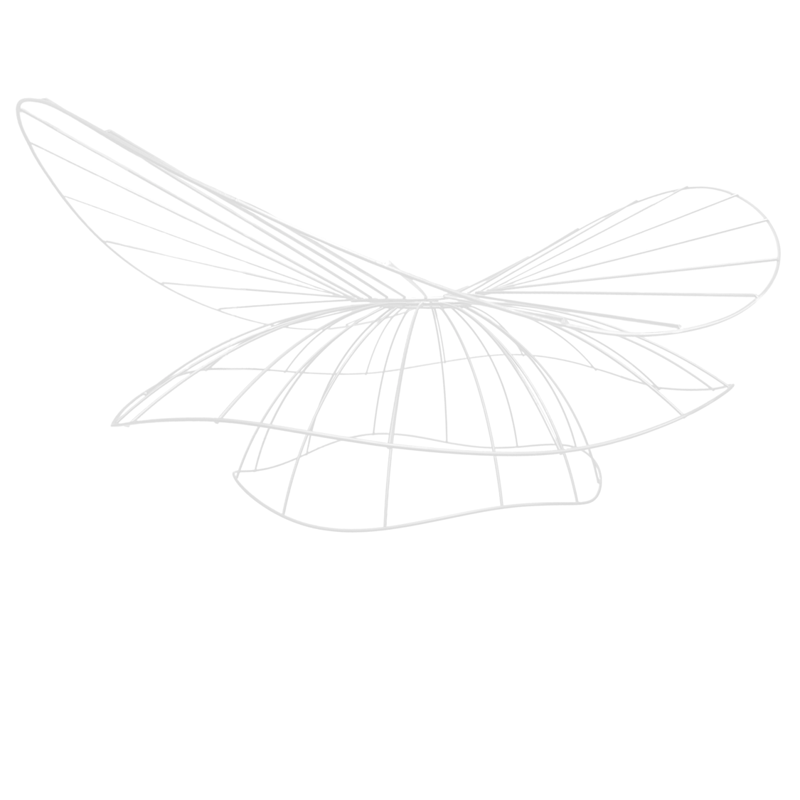 Telaio per paralume in filo di ferro dalla forma sinuosa, simile a una farfalla, con curve eleganti e struttura leggera Telaio per paralume in filo di ferro dalla forma sinuosa, simile a una farfalla, con curve eleganti e struttura leggera
