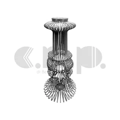 Telaio per base lampada in filo di ferro, struttura verticale con simmetria radiale e profilo stratificato Telaio per base lampada in filo di ferro, struttura verticale con simmetria radiale e profilo stratificato