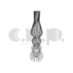 Telaio per base lampada in filo di ferro, silhouette verticale con elementi a ventaglio e stile contemporaneo