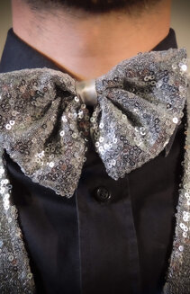 OBR-75/79 nr. 5 gilet con paillettes argento + papillon coordinato
