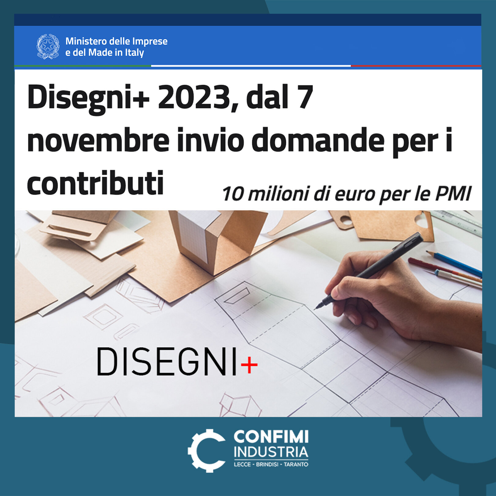 Disegni+2023. Bando per la concessione di agevolazioni alle imprese per la valorizzazione dei disegni e modelli.
