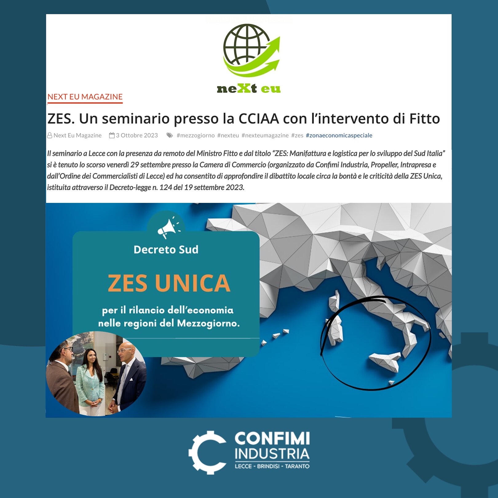 ZES. Un seminario presso la CCIAA con l&rsquo;intervento di Fitto