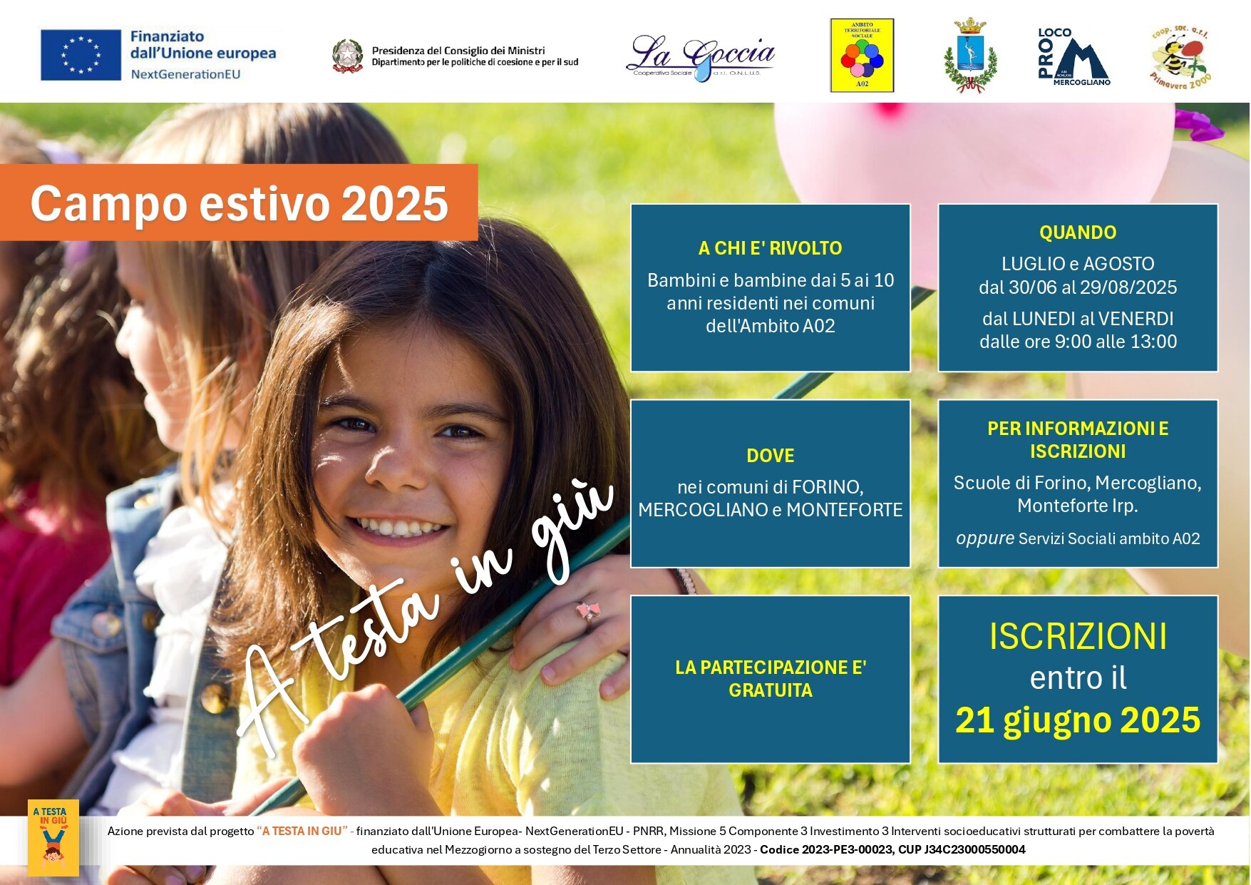 Progetto A TESTA IN GIU - Pubblicata la short list degli animatori selezionati