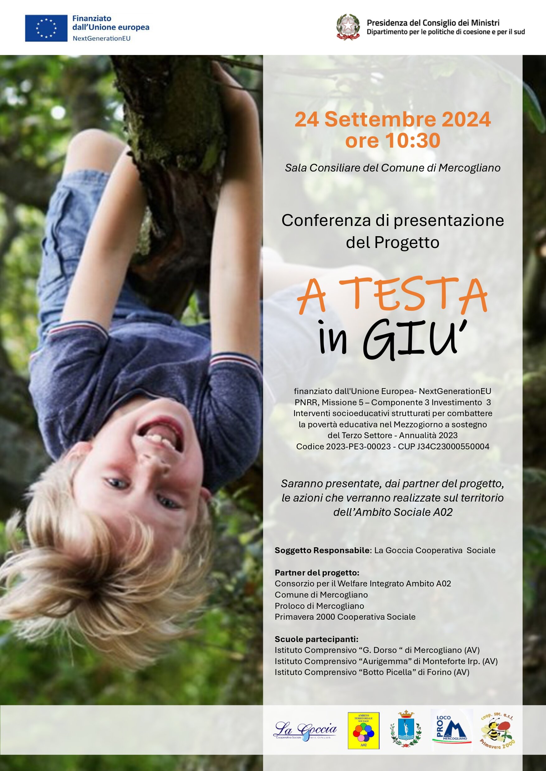 “A testa in giù”, a Mercogliano la presentazione del nuovo progetto: in rete contro la povertà educativa