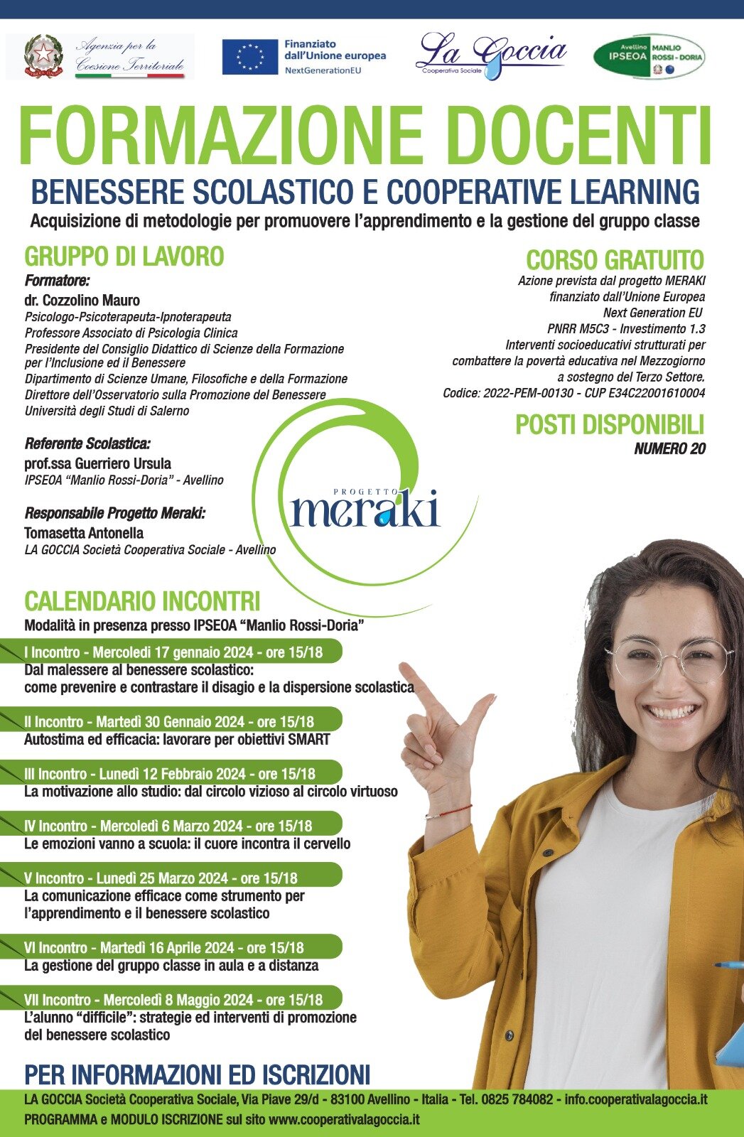 Meraki: FORMAZIONE DOCENTI - Corso "BENESSERE SCOLASTICO E COOPERATIVE LEARNING"