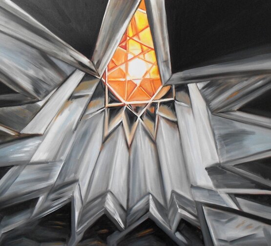 Calcata, arch. Portoghesi oil on canvas/olio su tela, 100 x 70 cm, 2013