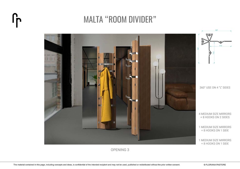 innovative partition screen design, wooden partition screen design, home accessories designer, mirror and coat hanger italian design, italian furniture design studio, italian furniture designer, temporary luxury dressing room, dressing room designer, room divider designer, bespoke hanging rack design, bespoke room divider designer, malta cross inspired room divider, unique office partitioning screen